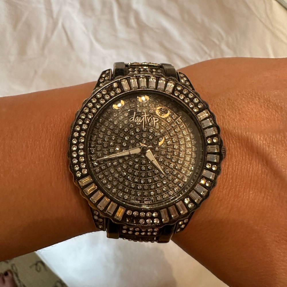Daytrip Oversized Black and Silver Crystal Watch